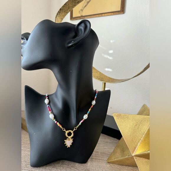 Colorful Beaded Necklace Heart Pendant N819 - Picture 8 of 8